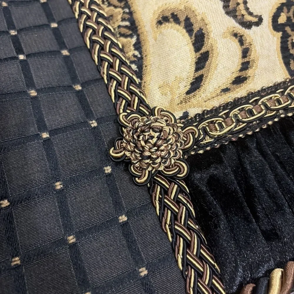 Arabella chenille damask decorative throw pillow Sham Set Black Brown & gold